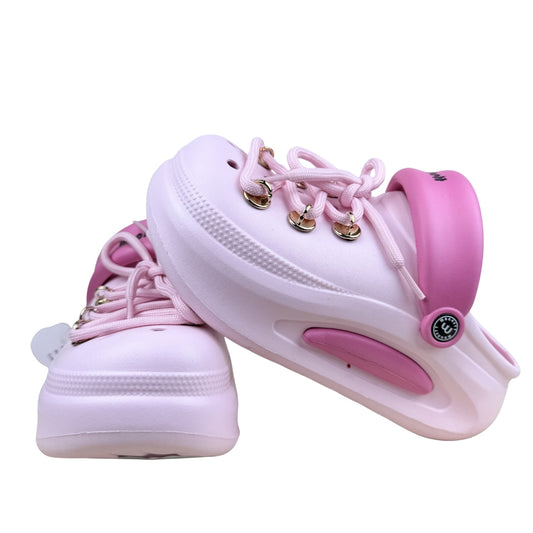 Magnett Women's Chunky Platform Pink Clogs with Decorative Laces