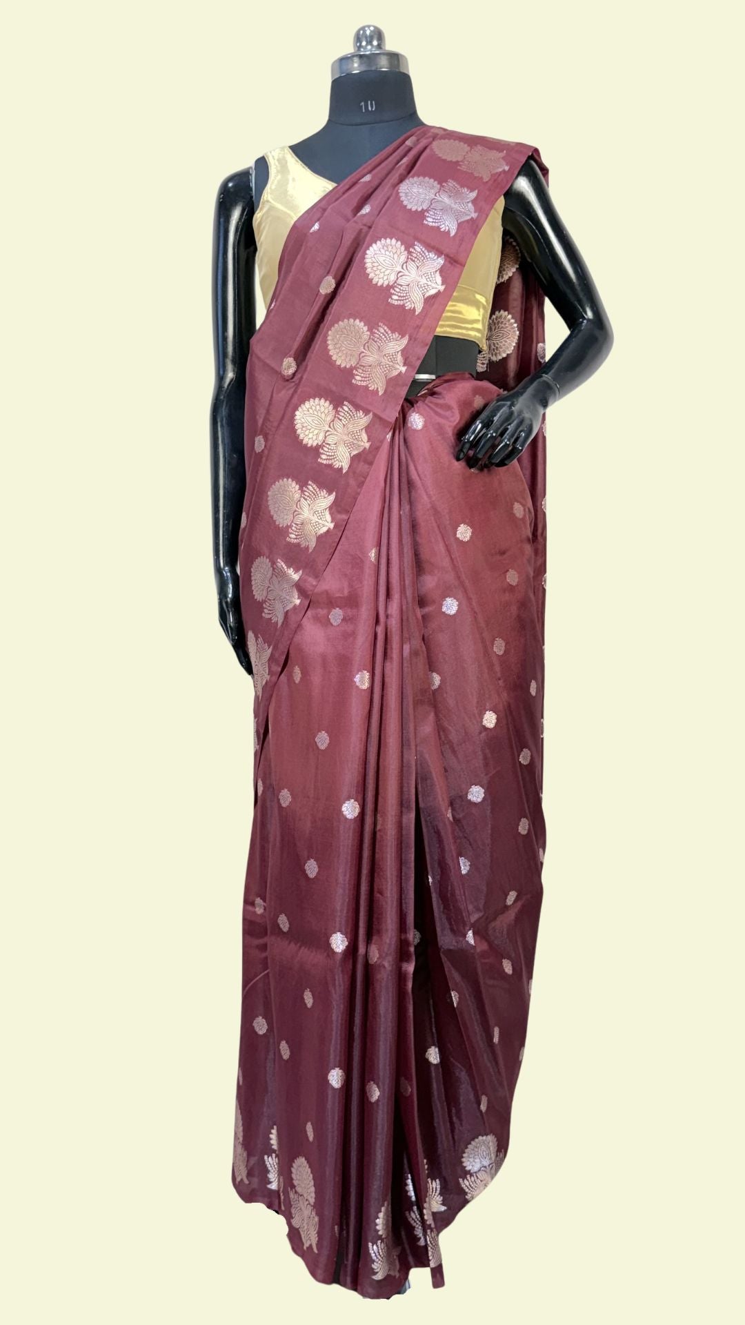 Wine Raw Mango Silk Saree with Floral Weaving