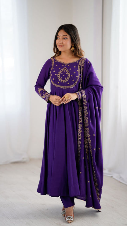 Purple Chanderi Silk Anarkali Suit with Dupatta for Women