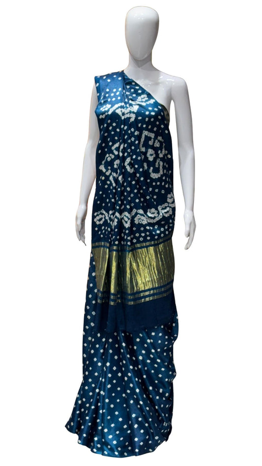Pure Gaji Silk Bandhani Saree – Teal Blue Festive & Traditional Wear