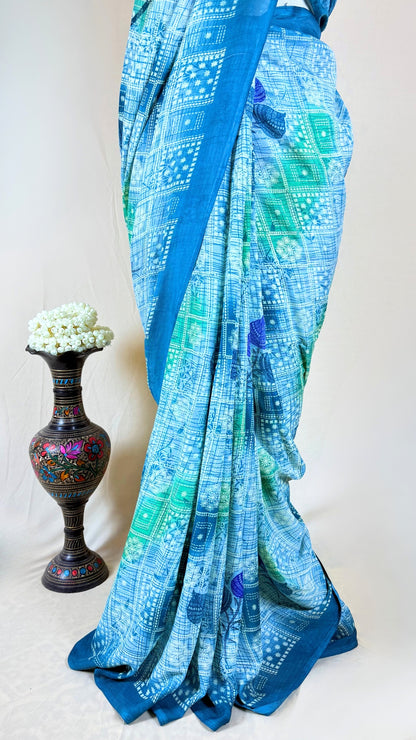 Floral Print Banarasi Georgette Saree  (Green)