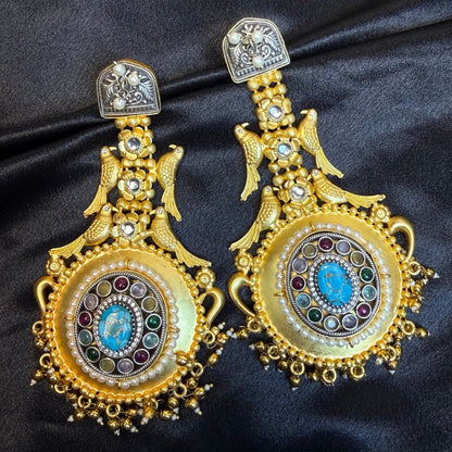 Antique Gold Bird Design Earrings For Women  Temple Jewellery Long Earrings Kashmiri Jhumka