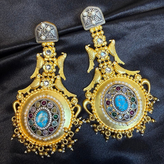 Antique Gold Bird Design Earrings For Women  Temple Jewellery Long Earrings Kashmiri Jhumka