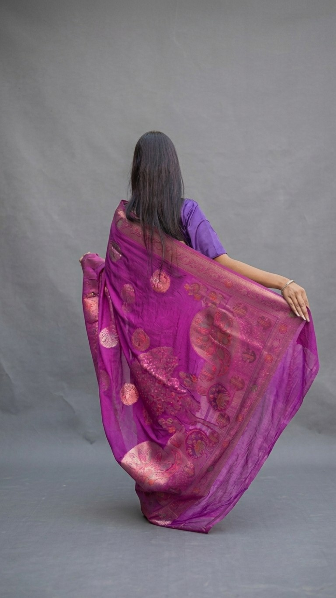 Banarashe Royal Purple Floral Zari Saree