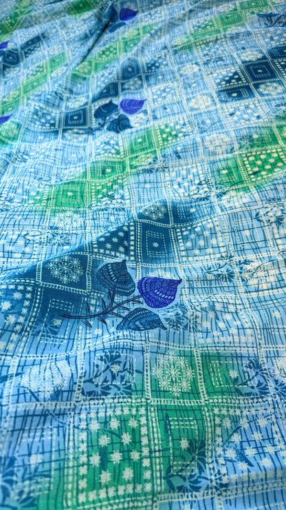 Floral Print Banarasi Georgette Saree  (Green)