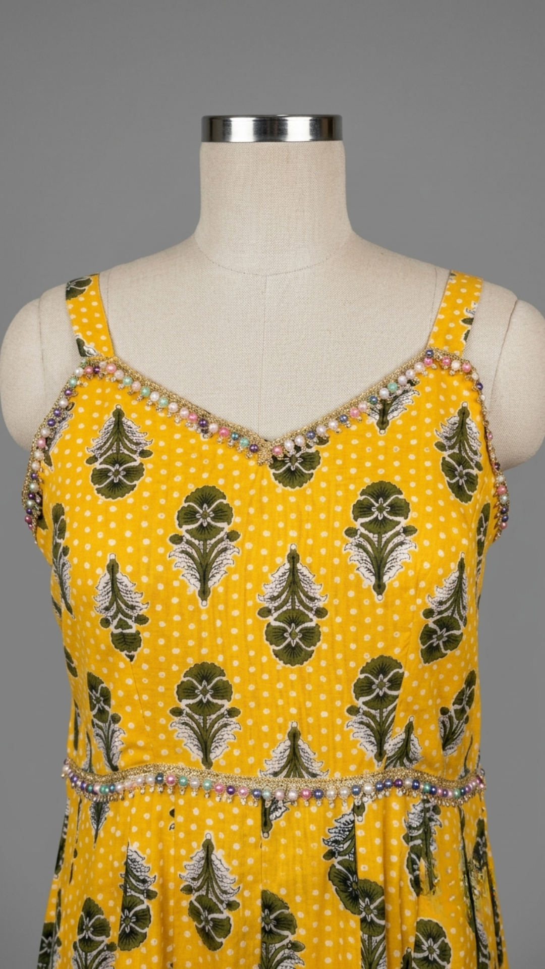 Banarashe Women’s Vibrant Yellow Botanical Print Flared Maxi Dress