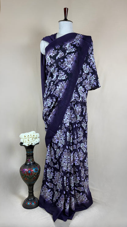 Elegant Lavender Georgette Saree with Abstract Floral Print & Matching Blouse Piece – Lightweight Daily & Party Wear Saree for Women