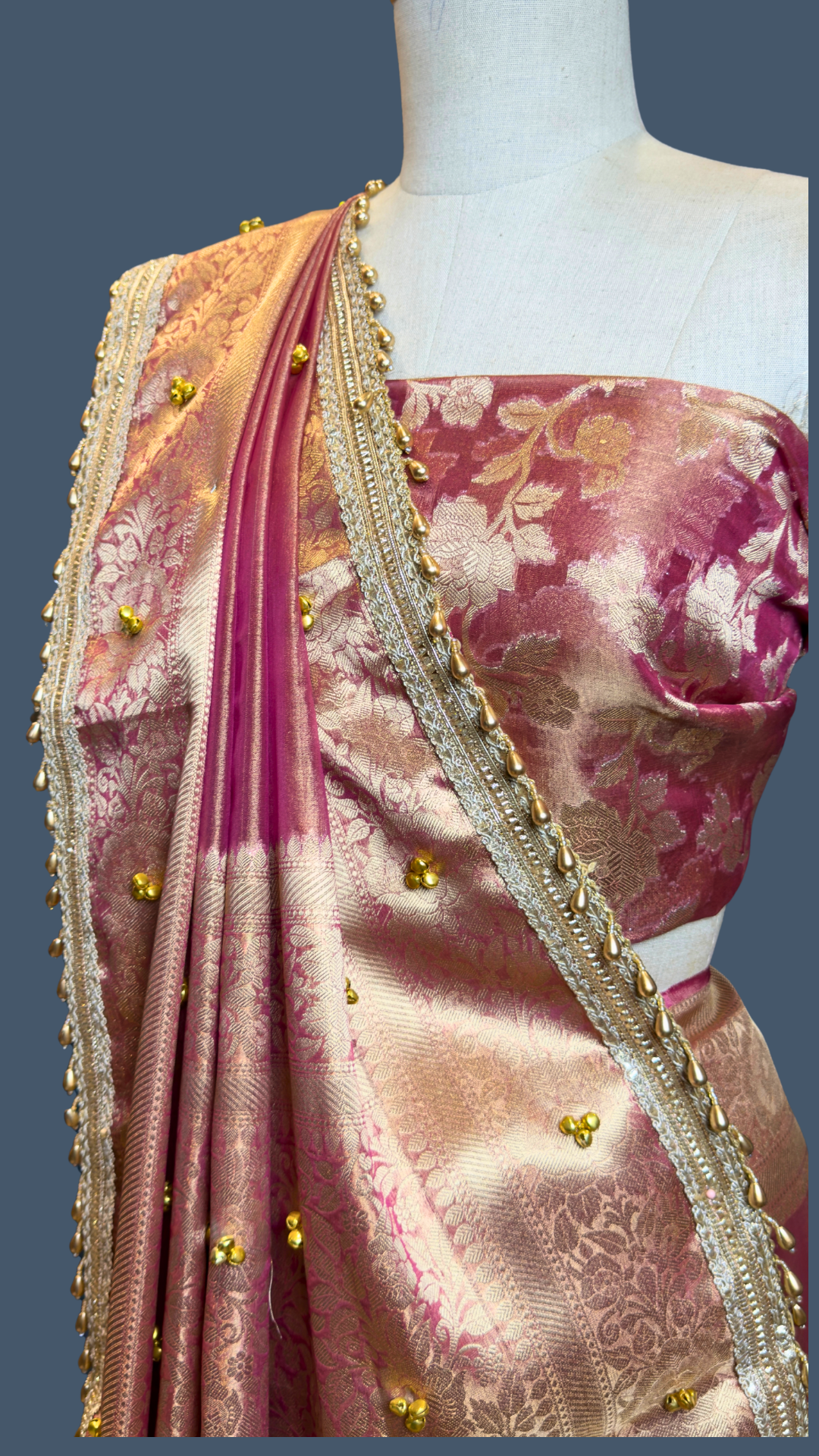 Pink Ghungroo Handcrafted Tissue Silk Saree