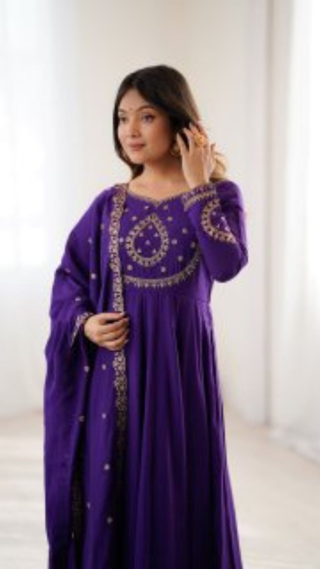 Purple Chanderi Silk Anarkali Suit with Dupatta for Women