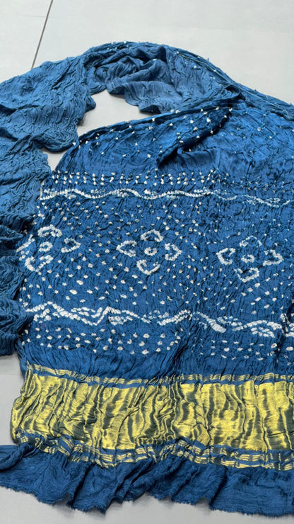 Pure Gaji Silk Bandhani Saree – Teal Blue Festive & Traditional Wear
