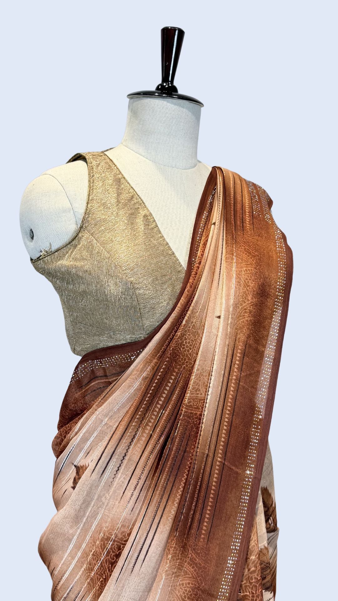 Rust Orange Printed Synthetic Saree with Leaf Print