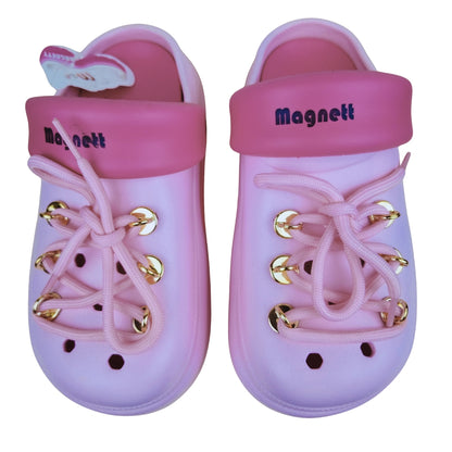 Magnett Women's Chunky Platform Pink Clogs with Decorative Laces