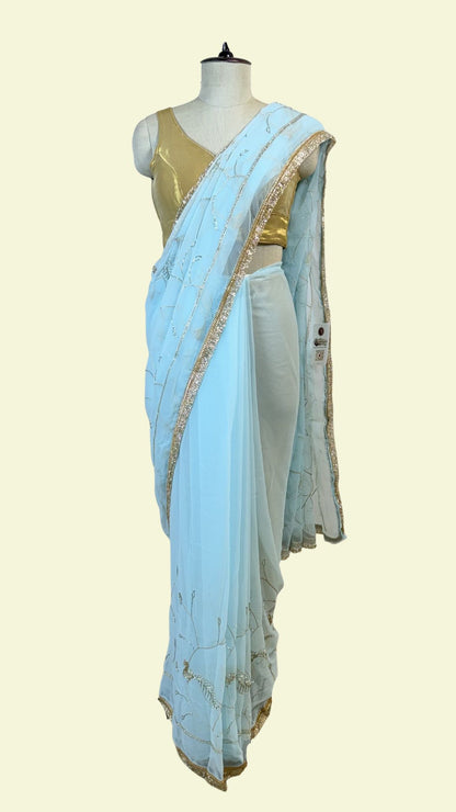 Sky Blue Chiffon Saree for Women