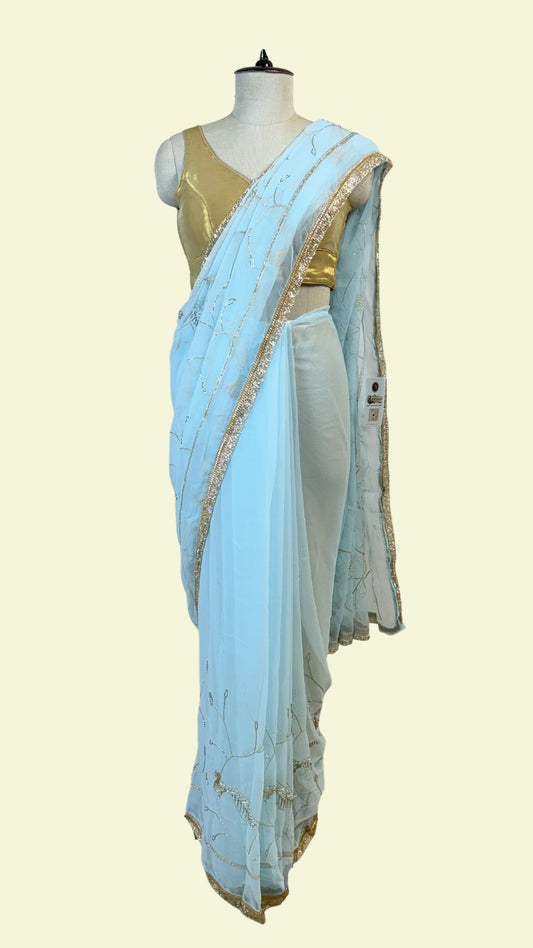 Sky Blue Chiffon Saree for Women