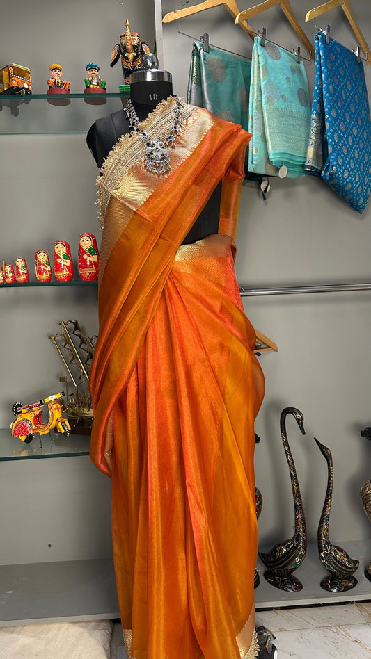 Orange Tissure Handloom banarasi saree
