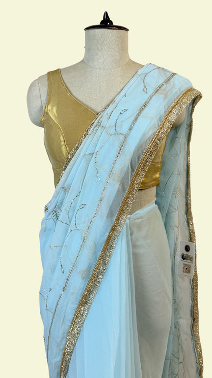 Sky Blue Chiffon Saree for Women