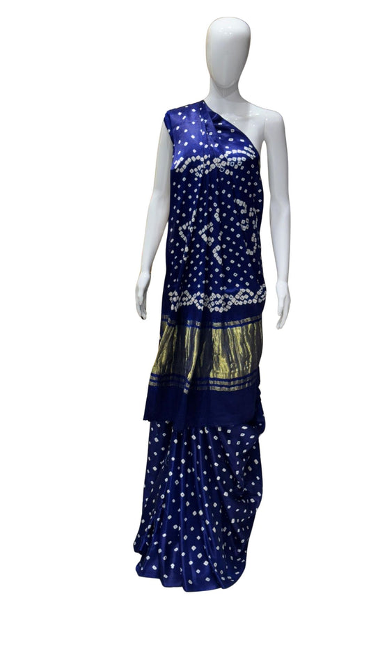 Royal Blue Pure Gaji Silk Hand Bandhani Saree with Lagadi Patta
