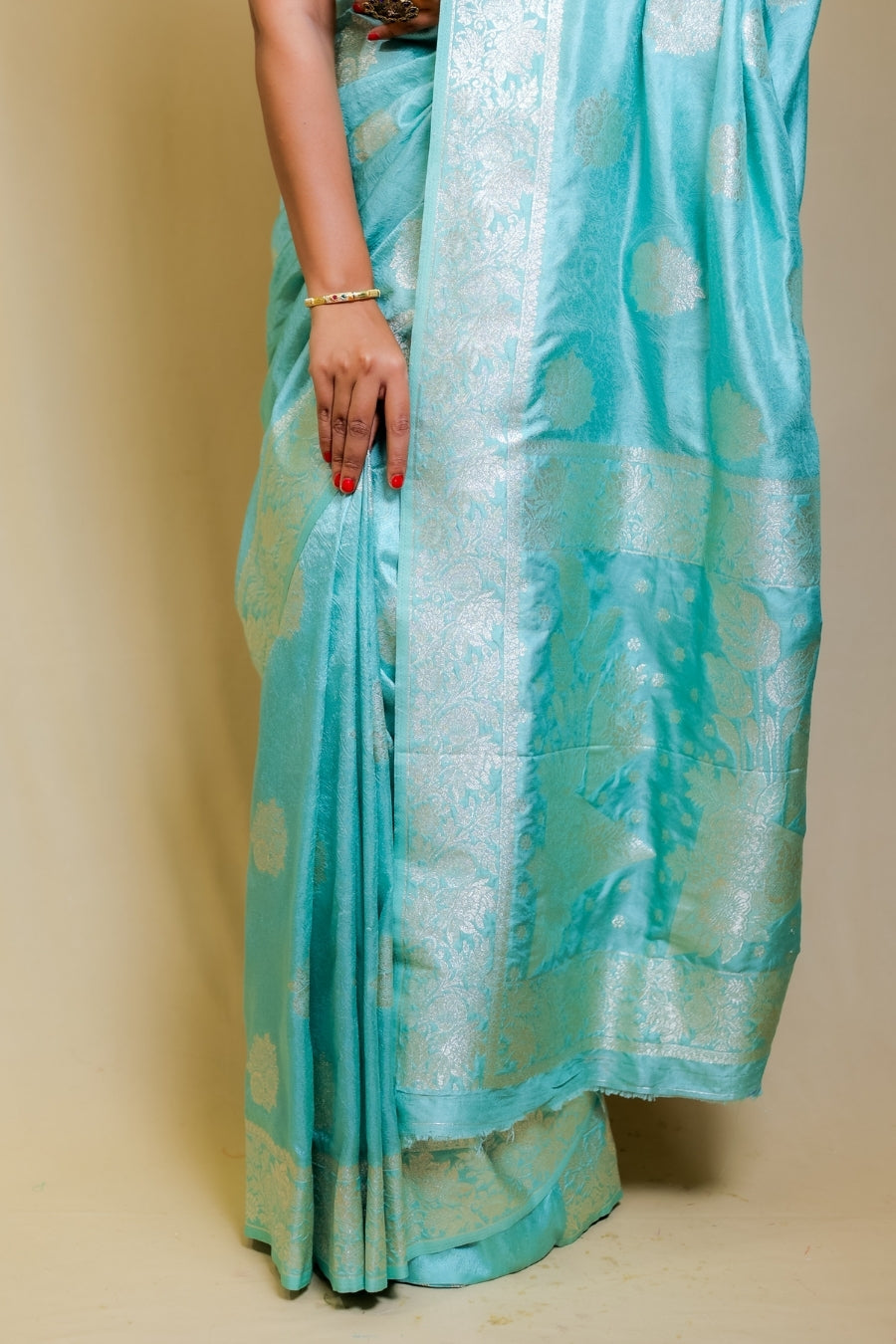Banarashe Sky Blue Designer Mercerised Banarasi Kataan Monica Silk