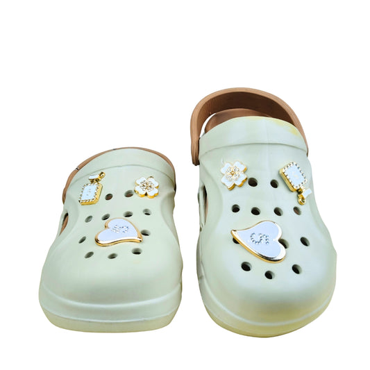 Women's Cream Chunky Platform Clogs with Decorative Charms