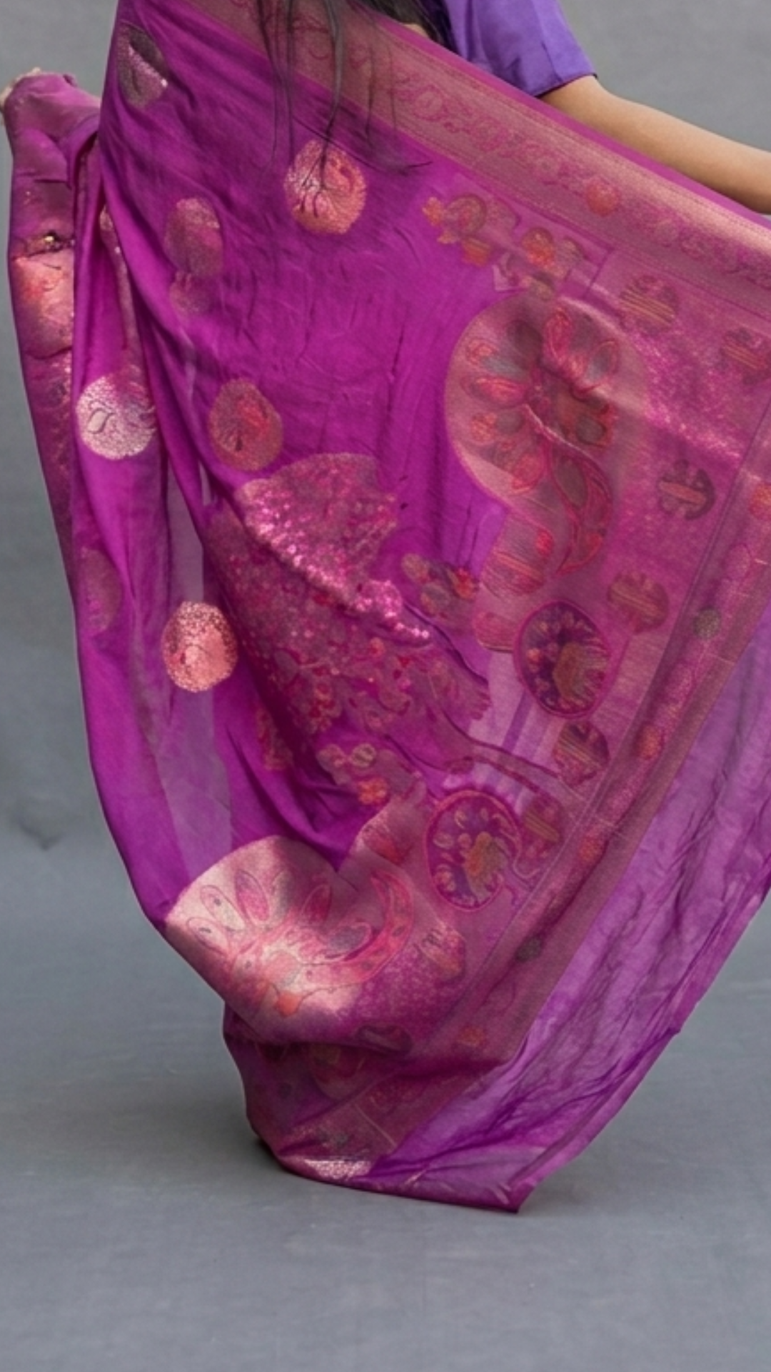 Banarashe Royal Purple Floral Zari Saree