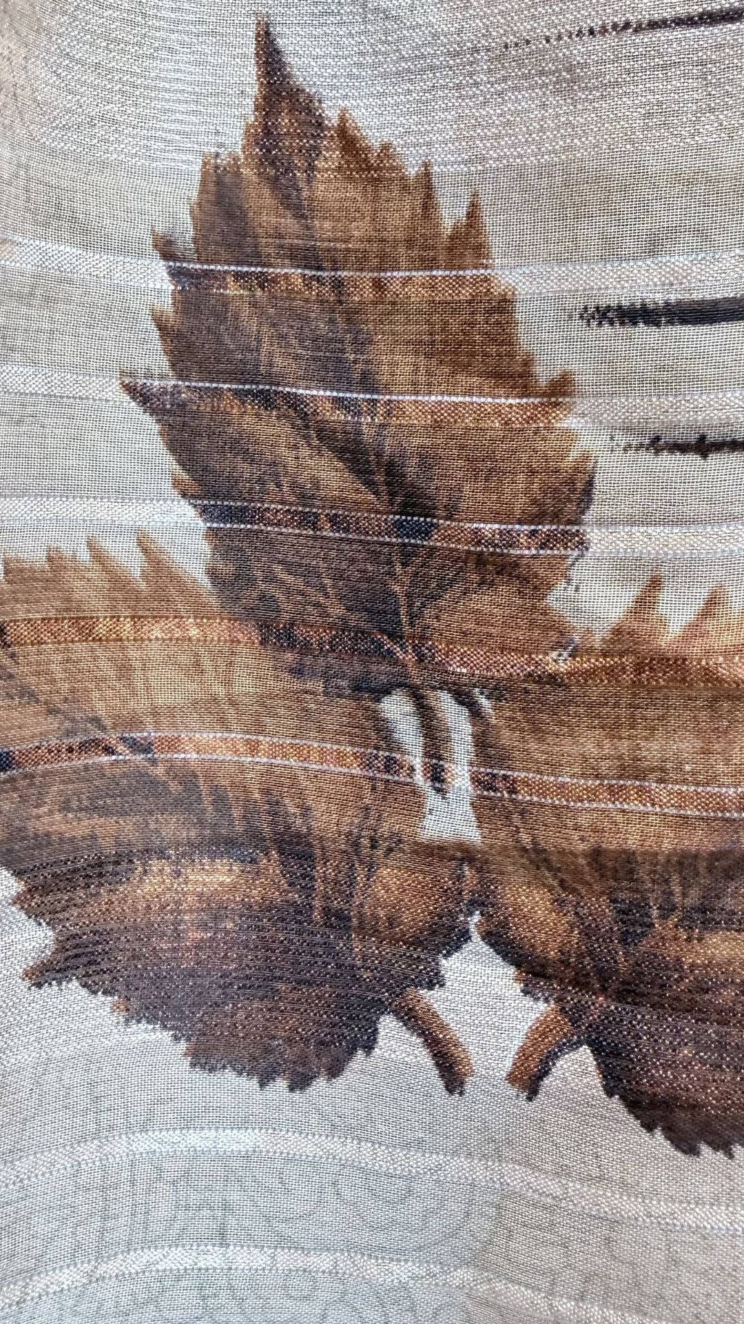 Rust Orange Printed Synthetic Saree with Leaf Print