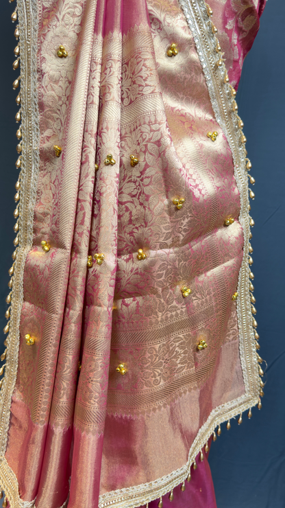 Pink Ghungroo Handcrafted Tissue Silk Saree