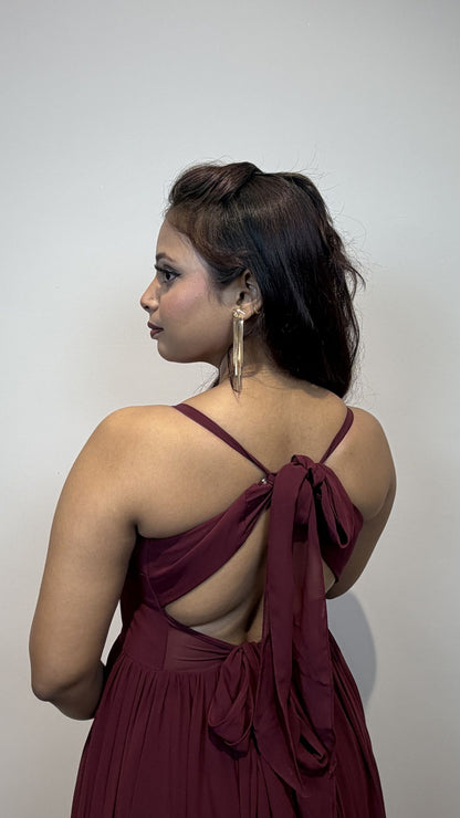 Wine Red Georgette Slit Party Wear Gown for Women