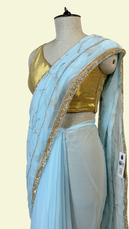 Sky Blue Chiffon Saree for Women