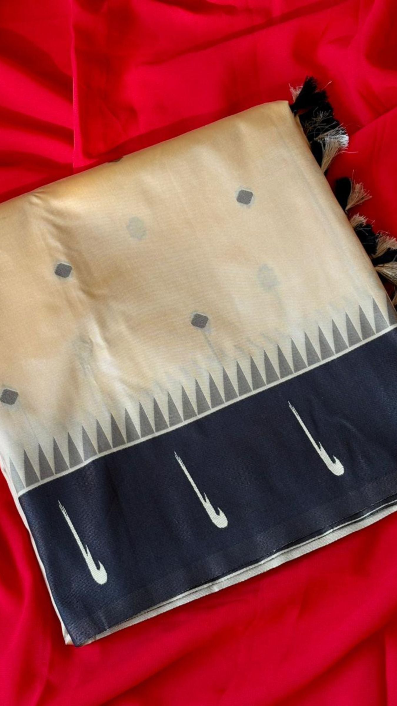 Cream & Mustard with Contrast Black Zari Border