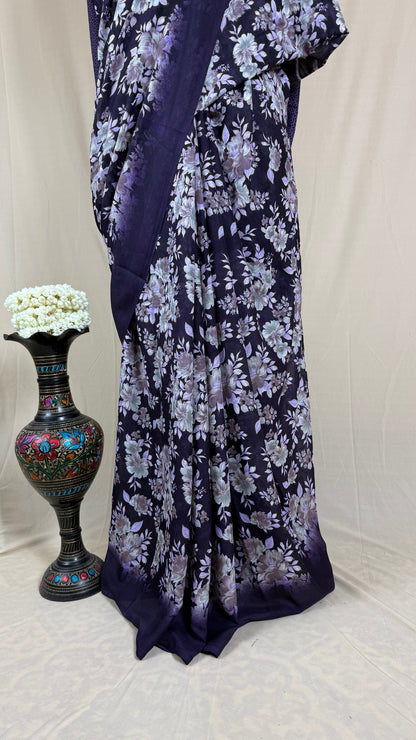 Elegant Lavender Georgette Saree with Abstract Floral Print & Matching Blouse Piece – Lightweight Daily & Party Wear Saree for Women