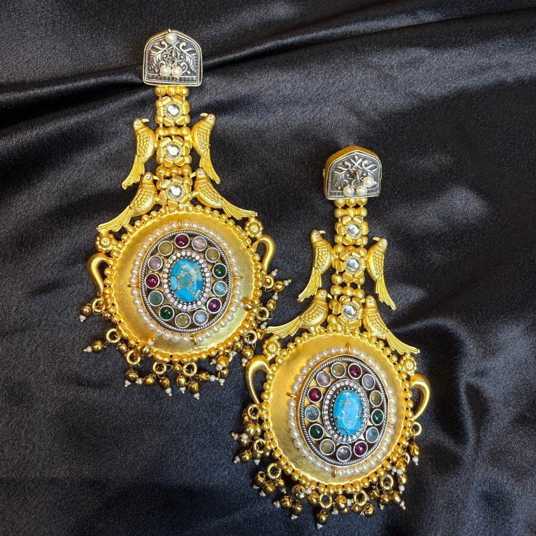Antique Gold Bird Design Earrings For Women  Temple Jewellery Long Earrings Kashmiri Jhumka