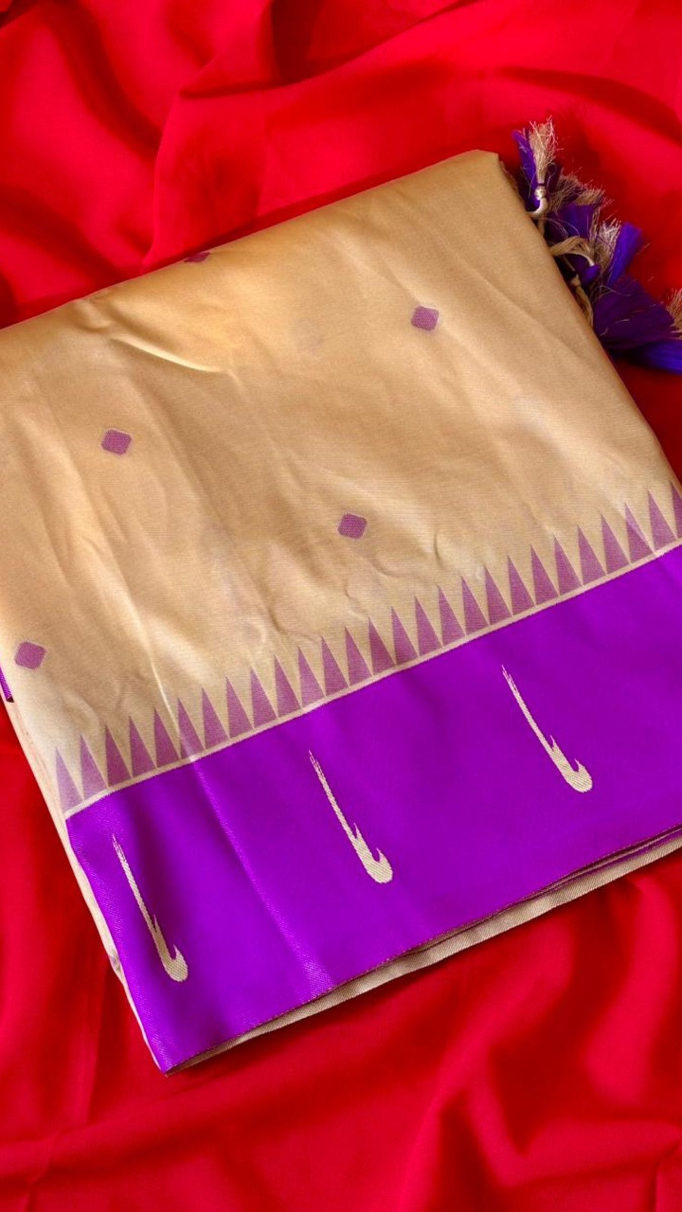 Royal Purple & Beige Handloom Soft Silk Saree