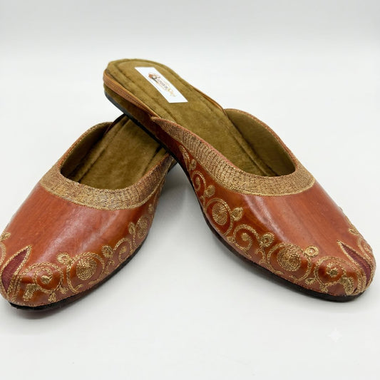 Shahi Tan Embroidered Festive Juttis / Slip-On Mules
