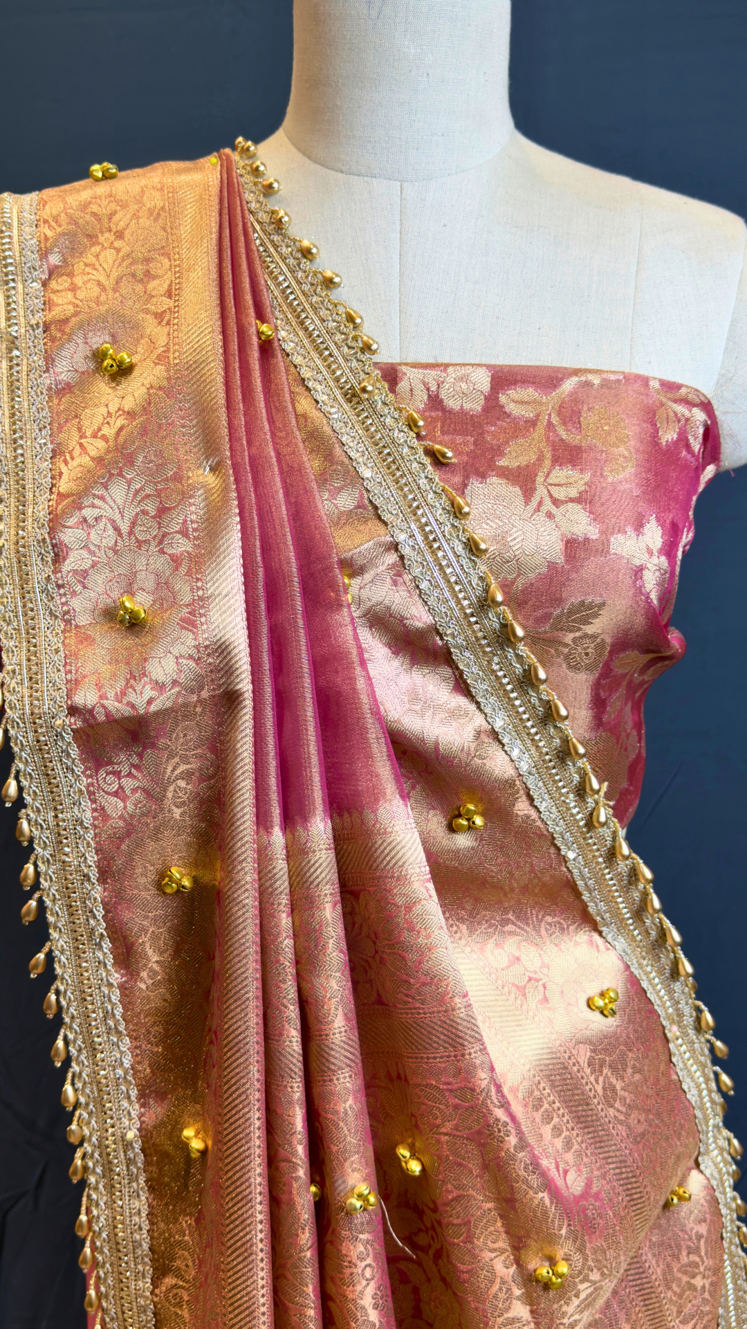 Pink Ghungroo Handcrafted Tissue Silk Saree