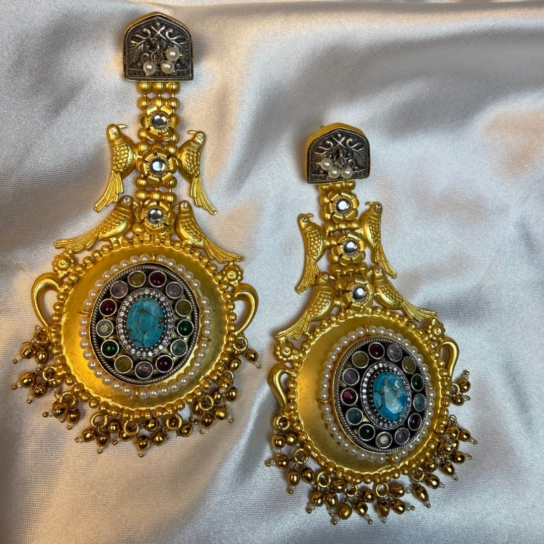 Antique Gold Bird Design Earrings For Women  Temple Jewellery Long Earrings Kashmiri Jhumka