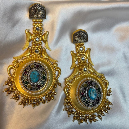 Antique Gold Bird Design Earrings For Women  Temple Jewellery Long Earrings Kashmiri Jhumka