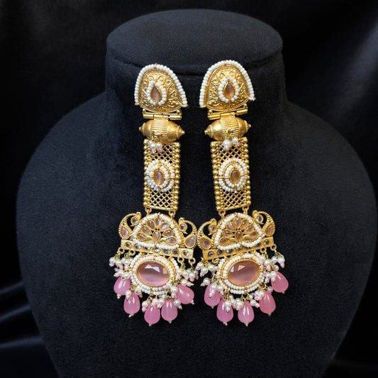 Kashmiri Long Traditional jhumka Pink Colour