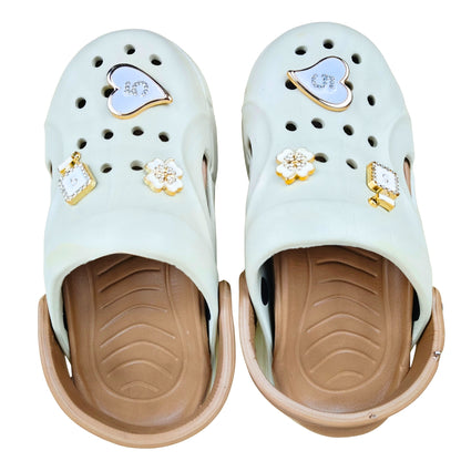 Women's Cream Chunky Platform Clogs with Decorative Charms