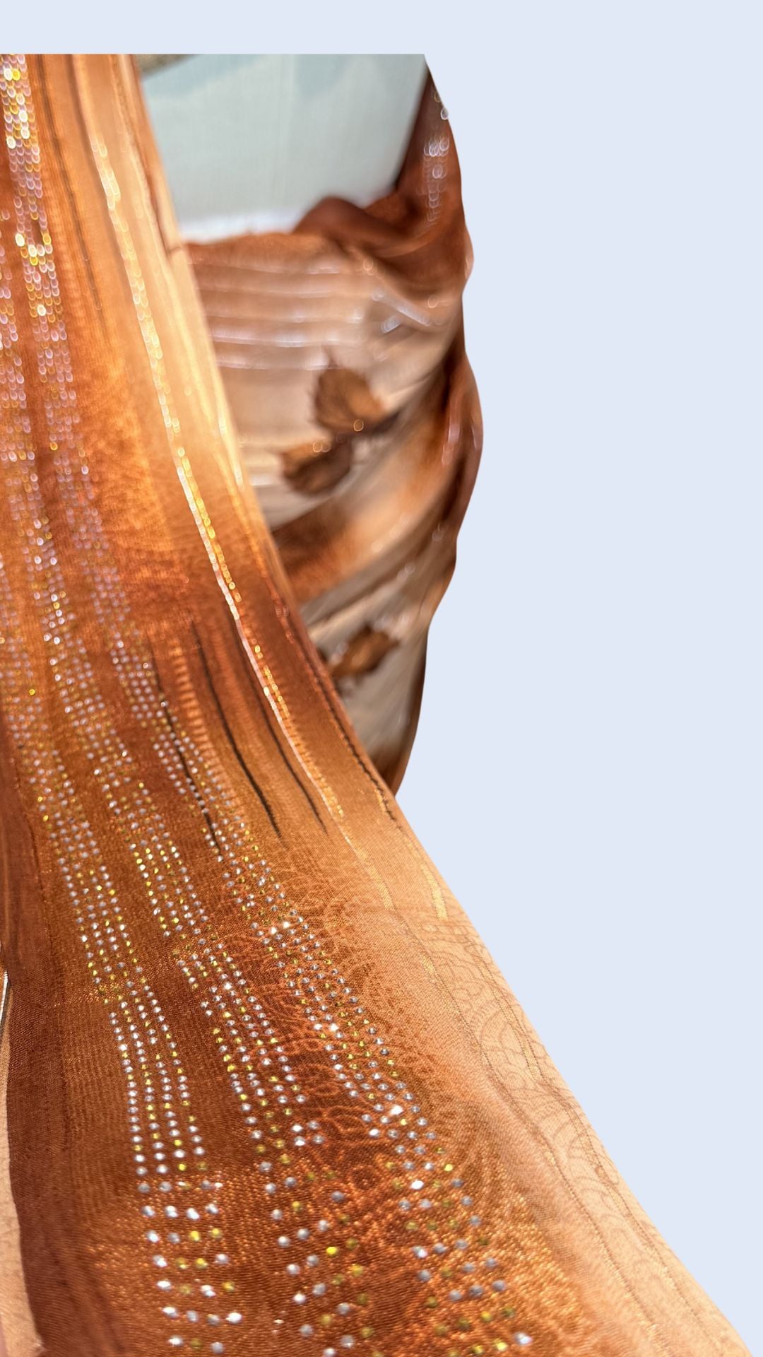 Rust Orange Printed Synthetic Saree with Leaf Print