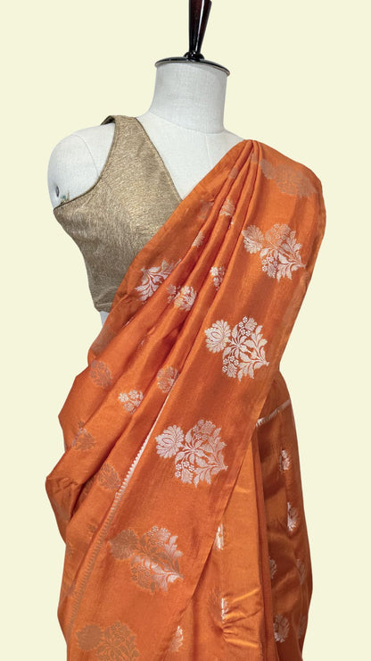 Rust Orange Raw Mango Silk Saree