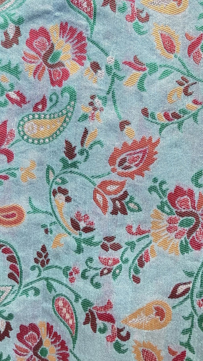 Mint Green Cotton Saree with Floral Meenakari Weaving
