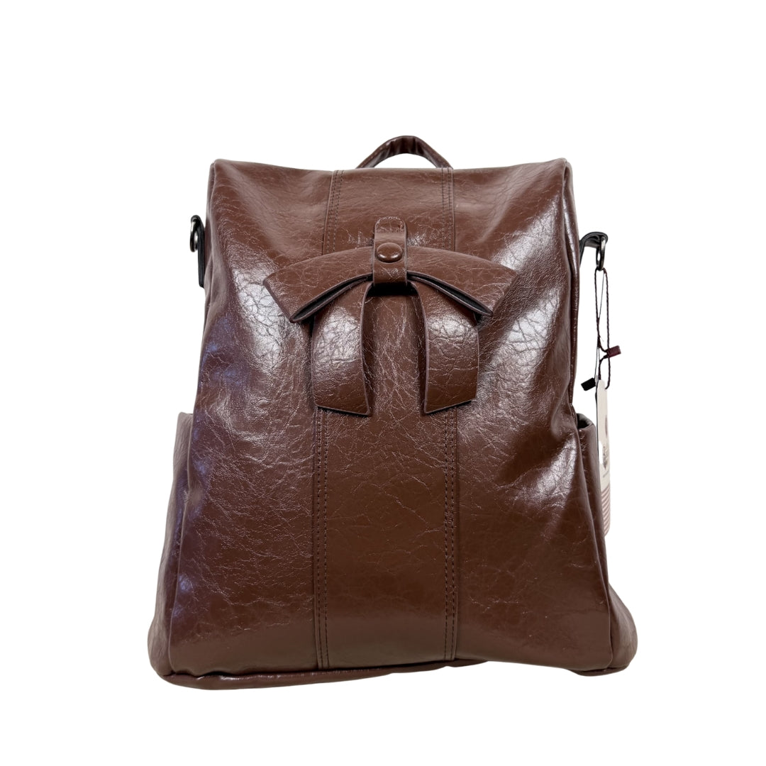 Elegant Brown Leatherette Backpack for Women
