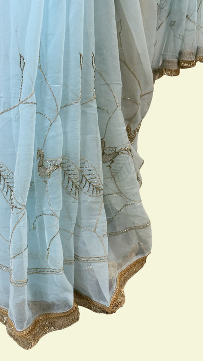 Sky Blue Chiffon Saree for Women