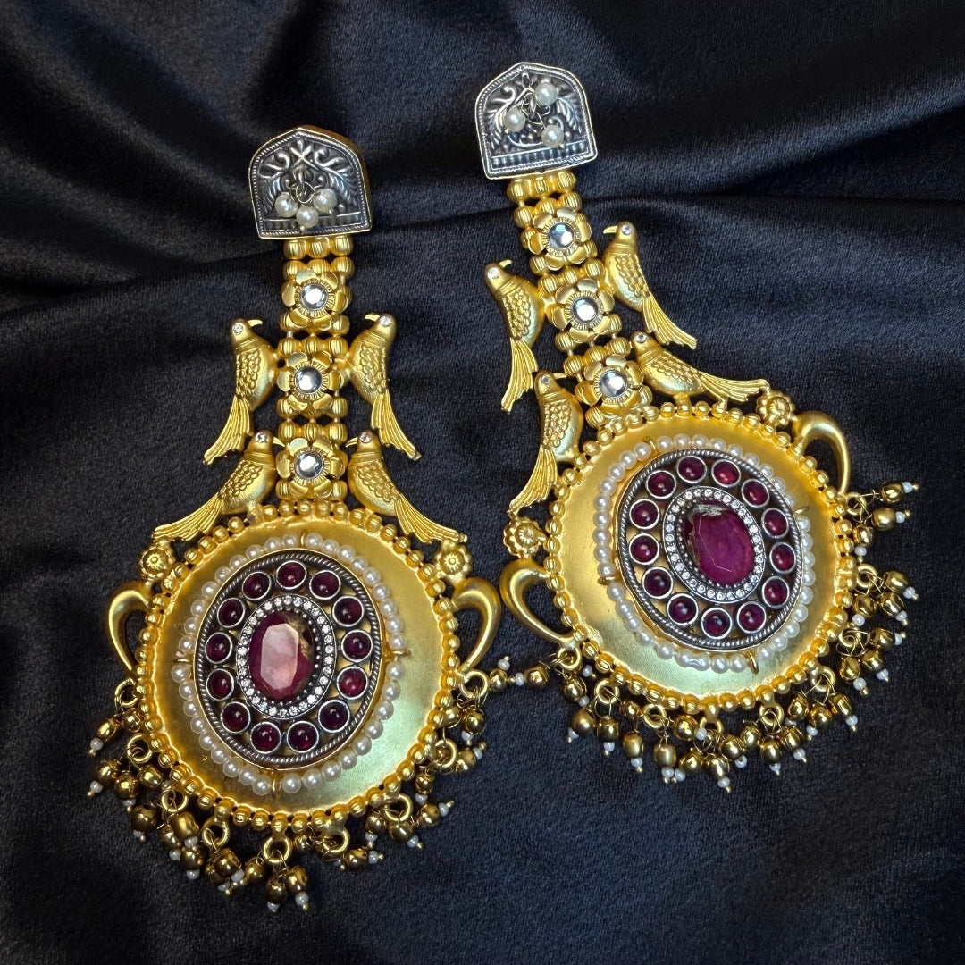 Antique Gold Bird Design Earrings for Women  Temple Jewellery Long Earrings kashmiri jhumka