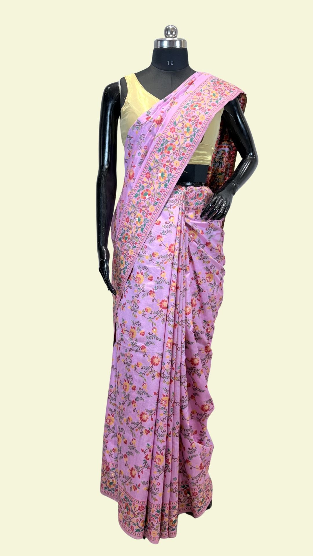 Lavender Banarasi Cotton Saree with Floral Meenakari Weaving