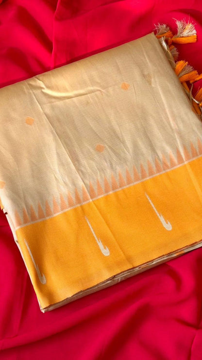 Soft Silk Saree in Cream & Yellow with Muniya Border