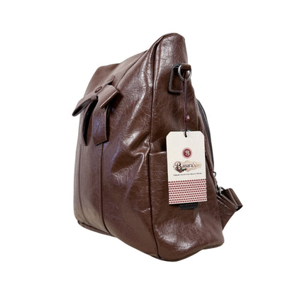 Elegant Brown Leatherette Backpack for Women