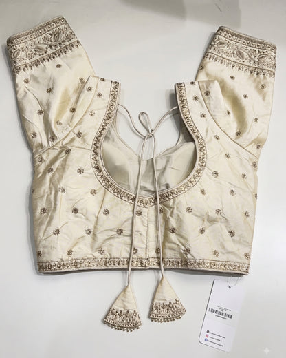 Banarashe Off-White Raw Silk Bridal Blouse with Floral Zari Borders