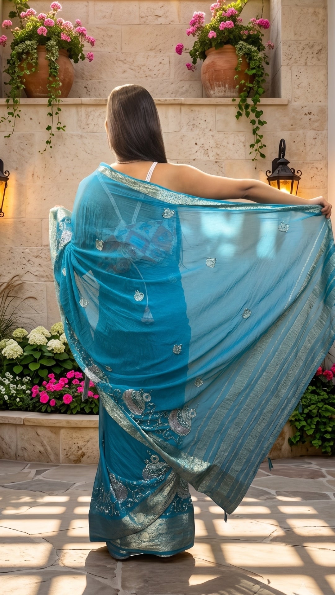 The Royal Teal Blue Embroidered Soft Saree
