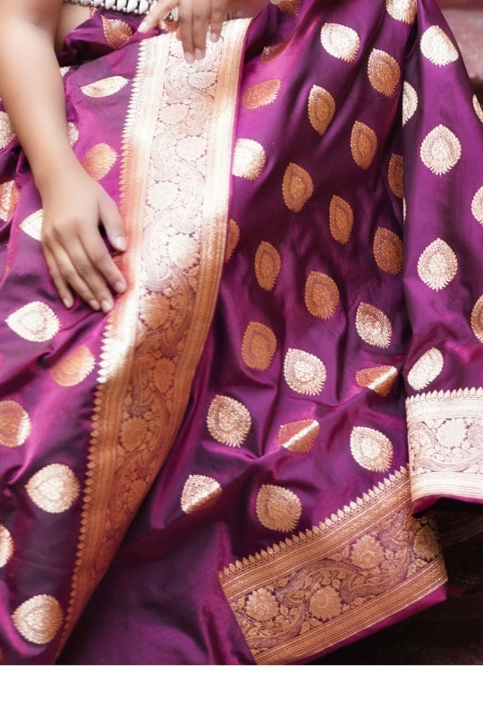 Purple with Golden Dual Zari Pure Katan Silk Banarasi Saree
